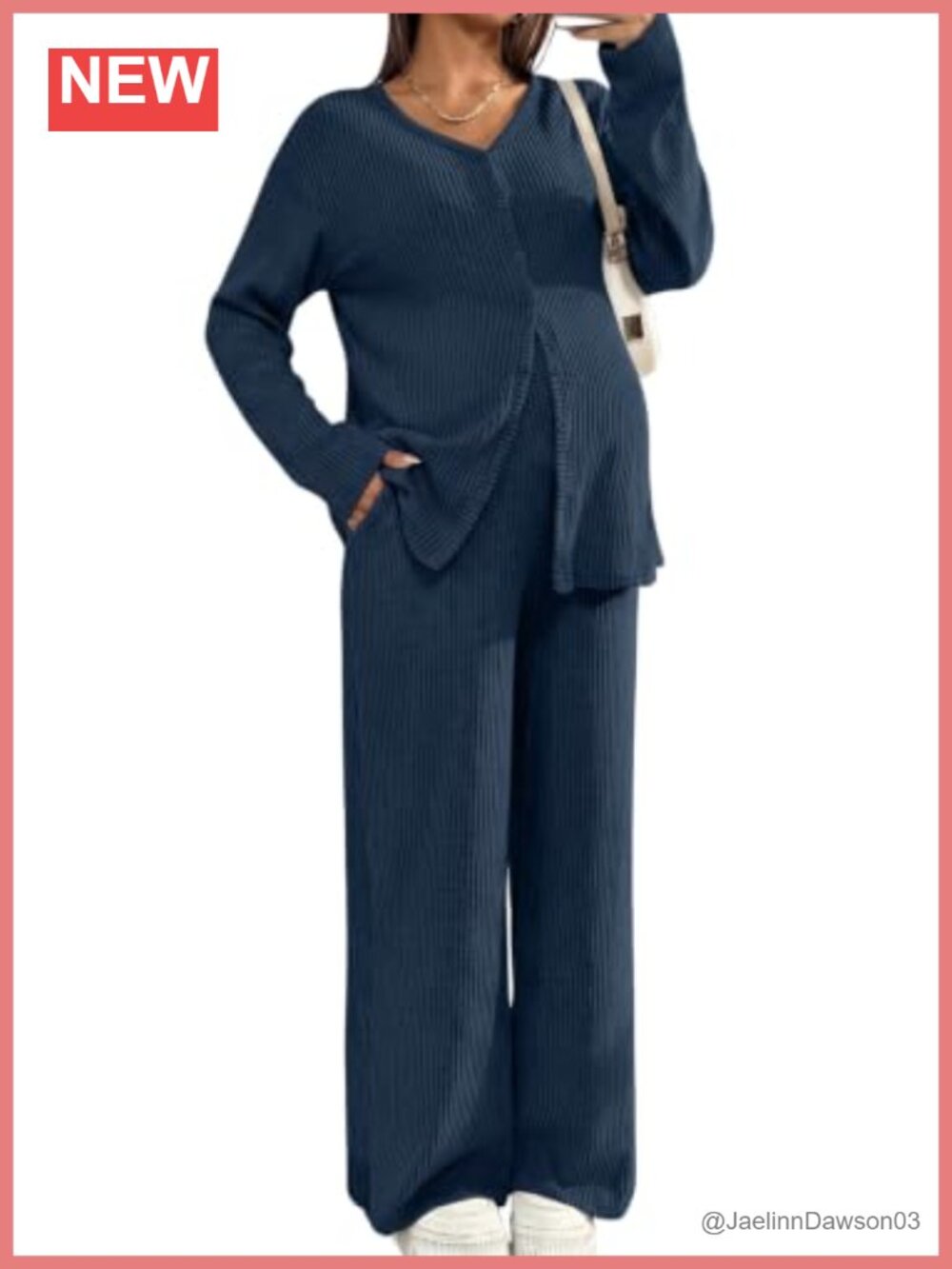 Maternity Lounge Set 2 Piece Long Sleeve Button Front Top & Pants with Pockets
